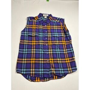 UNIONBAY Mens Sleeveless Plaid Button Down Shirt Cotton Western Grunge Purple M